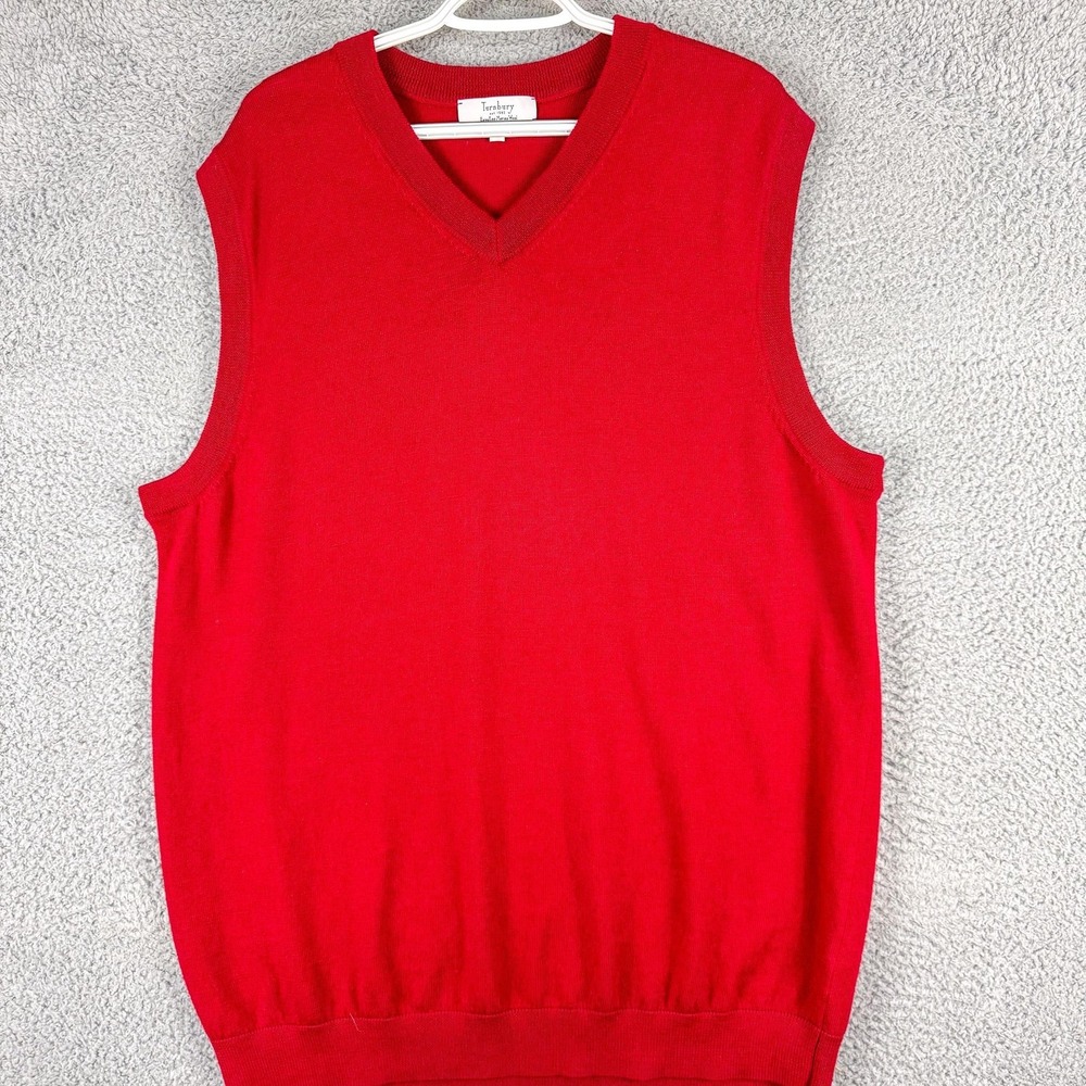 Turnbury Sweater Vest Mens XLT Tall Red Extra‎ Fine Merino Wool V Neck Pullover
